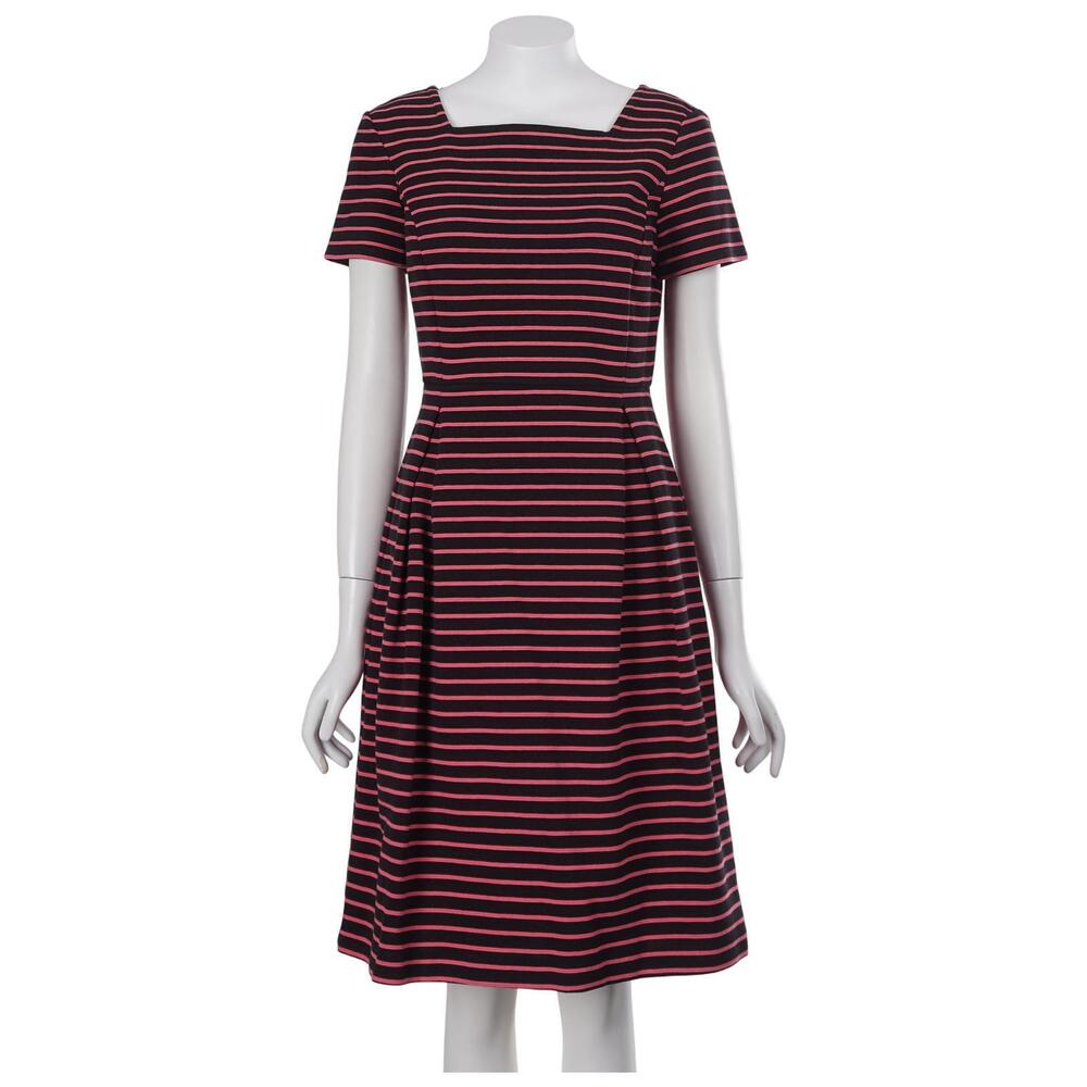 NWT TALBOTS Dress 4 Black Pink Striped Short Sleeve Fit & Flare Cotton Blend